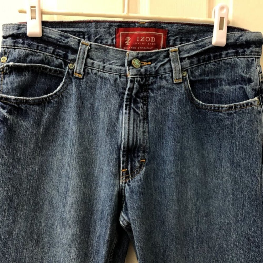 Izod Men's Denim Blue Jeans Relaxed Straight - Picture 8 of 11